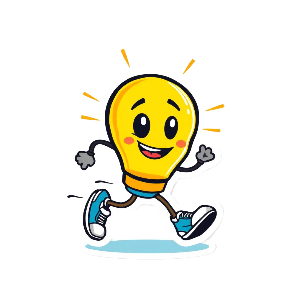 Ampoule cartoon qui court avec des baskets